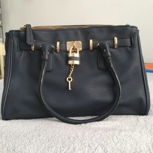 Aldo Navy Faux Leather Purse with Lock & Key Charm